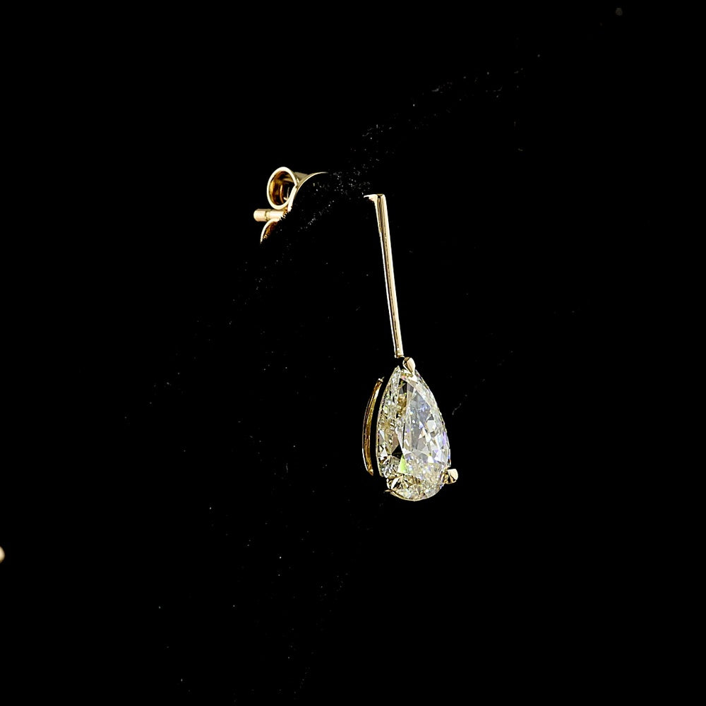 14K Yellow Gold Pear-Shaped Drop Earrings with 2.01 Carat Total Weight Lab-Grown Diamonds - E-F VS1 Prong Set Hanging Design - Covaloro Fine Jewelry