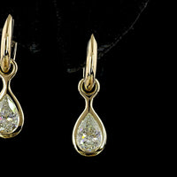 14K Yellow Gold Pear Shaped Drop Earrings with Bezel Set Lab Diamonds - 2.01 Carat Total Weight (E-F Color, VS1 Clarity) - Covaloro Fine Jewelry