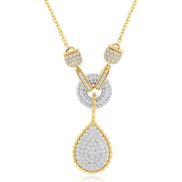 14K Yellow Gold Pear-Shaped Drop Necklace with Pavé-Set Round Diamonds - 0.75 Carat Total Diamond Weight - Royal Jewelry