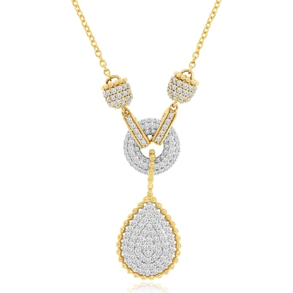 14K Yellow Gold Pear-Shaped Drop Necklace with Pavé-Set Round Diamonds - 0.75 Carat Total Diamond Weight - Royal Jewelry