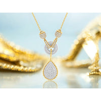 14K Yellow Gold Pear-Shaped Drop Necklace with Pavé-Set Round Diamonds - 0.75 Carat Total Diamond Weight - Royal Jewelry