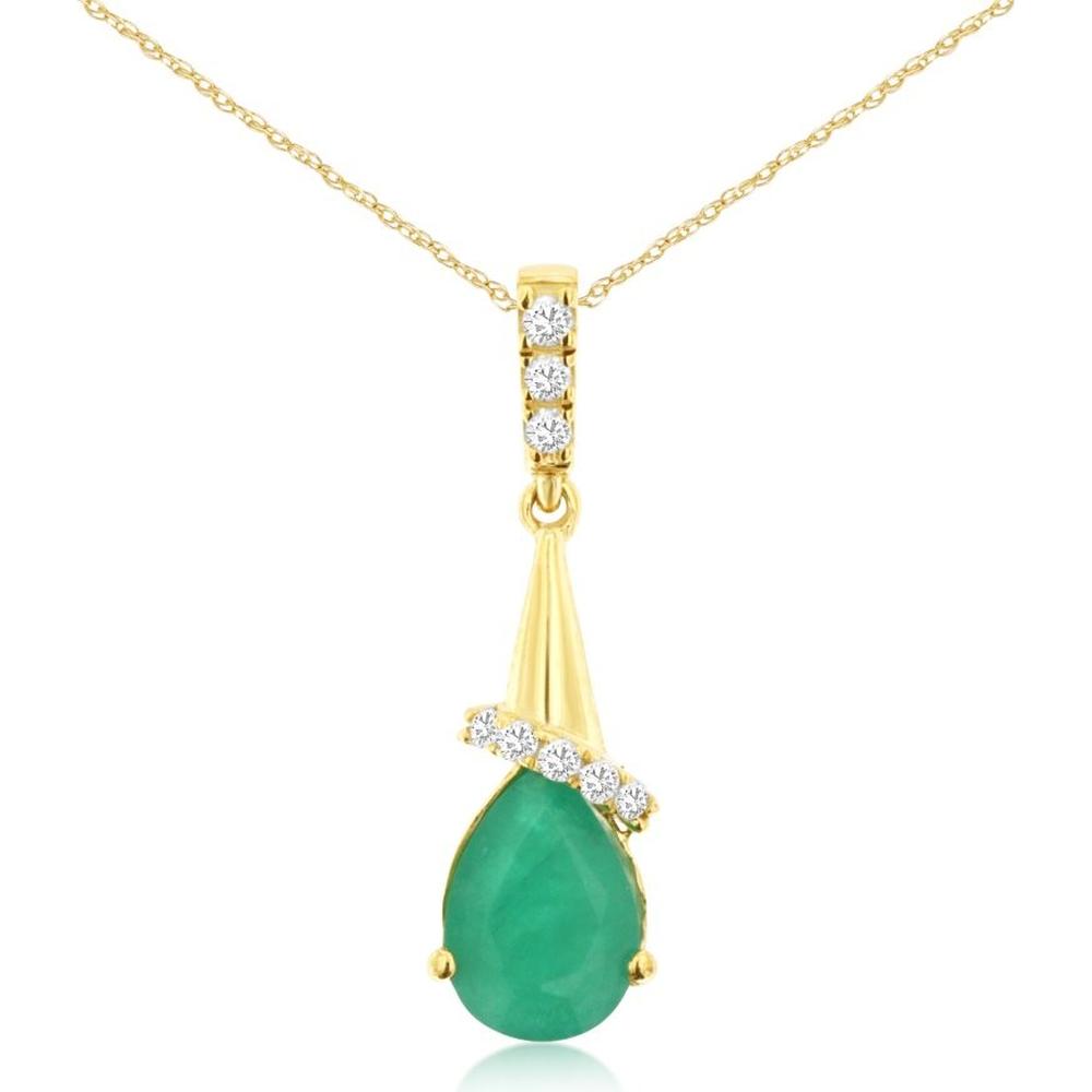 14K Yellow Gold Pear Shaped Emerald Pendant with Round Diamond Accents - 0.66 Carat Emerald & 0.05 Carat Diamond Weight - Royal Jewelry