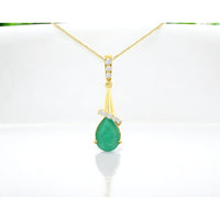14K Yellow Gold Pear Shaped Emerald Pendant with Round Diamond Accents - 0.66 Carat Emerald & 0.05 Carat Diamond Weight - Royal Jewelry