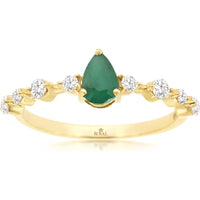 14K Yellow Gold Pear-Shaped Emerald Ring with Round Diamond Accents - 0.43 Carat Emerald and 0.25 Carat Total Diamond Weight - Royal Jewelry