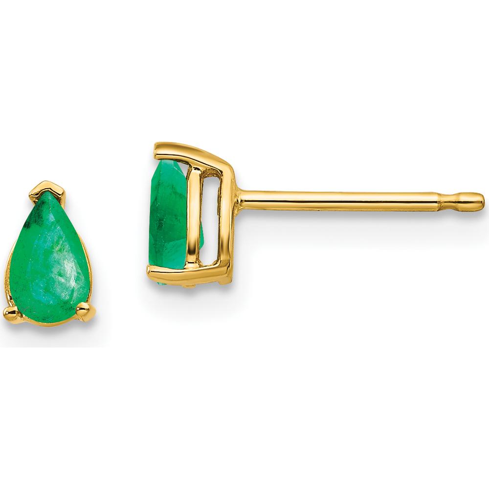 14K Yellow Gold Pear-Shaped Emerald Stud Earrings - 0.2 Carat Total Emerald Weight by Monteluci Fine Jewelry