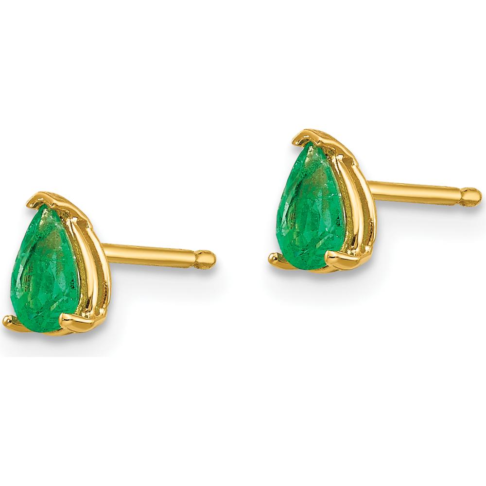 14K Yellow Gold Pear-Shaped Emerald Stud Earrings - 0.2 Carat Total Emerald Weight by Monteluci Fine Jewelry