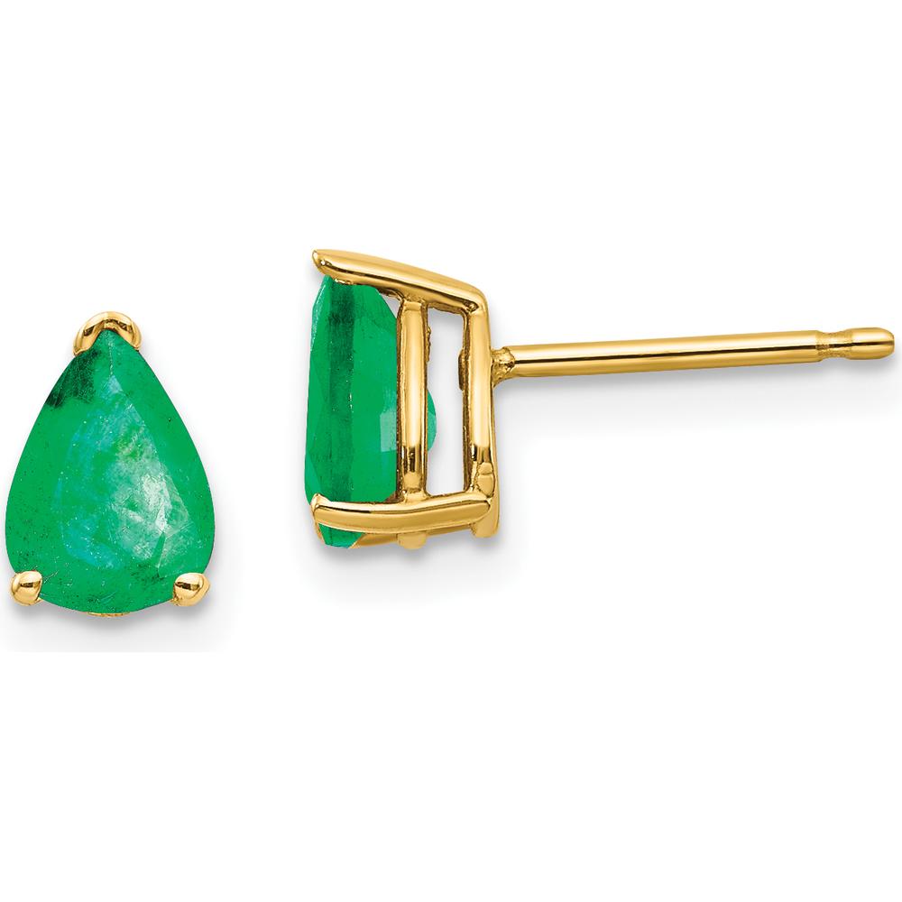 14K Yellow Gold Pear-Shaped Emerald Stud Earrings - 0.7 Carat Total Gemstone Weight by Monteluci Fine Jewelry