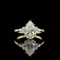 14K Yellow Gold Pear Shaped Engagement Ring with 2.51 Carat F VVS2 Lab Diamond Center and Marquise & Round Side Stones - 2.75 Total Carat Weight - Covaloro Fine Jewelry