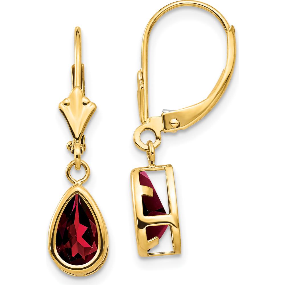 14K Yellow Gold Pear Shaped Garnet Leverback Earrings - 1.00 Carat Total Garnet Weight by Monteluci Fine Jewelry