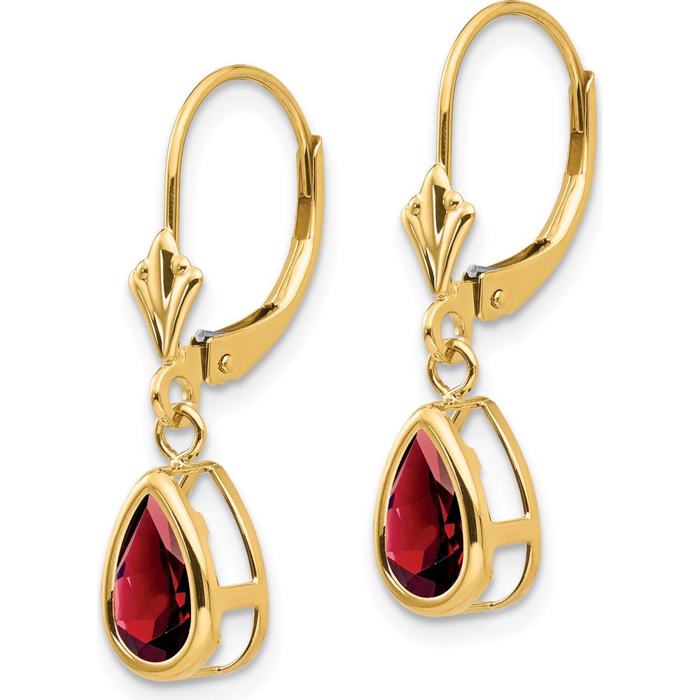 14K Yellow Gold Pear Shaped Garnet Leverback Earrings - 1.00 Carat Total Garnet Weight by Monteluci Fine Jewelry