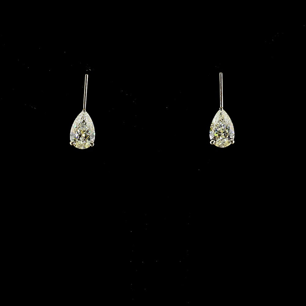 14K Yellow Gold Pear-Shaped Hanging Drop Earrings with 4.04 Carat Lab Grown E-F VS1 Diamonds - Total Diamond Weight 4.04 Carats - Covaloro Fine Jewelry