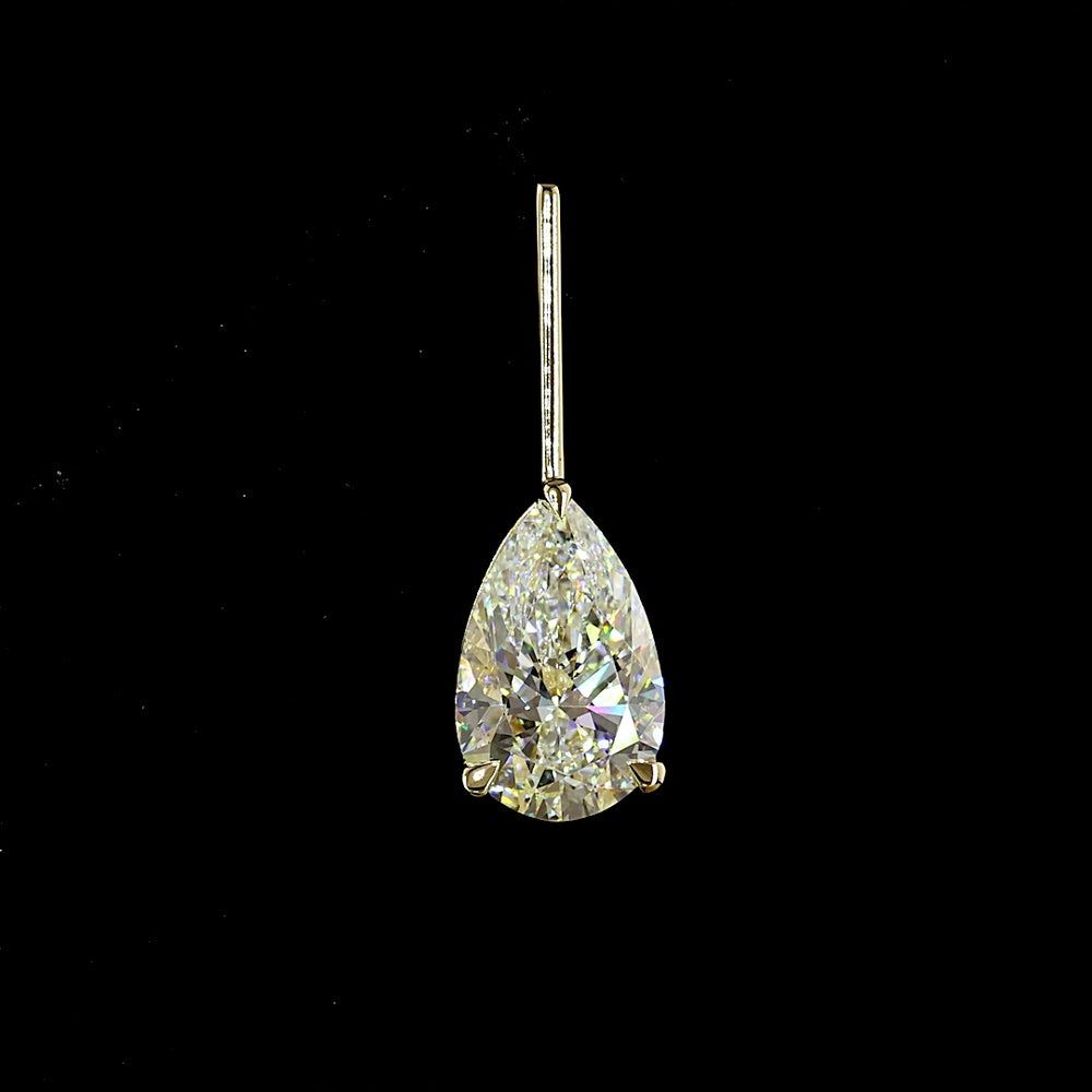 14K Yellow Gold Pear-Shaped Hanging Drop Earrings with 4.04 Carat Lab Grown E-F VS1 Diamonds - Total Diamond Weight 4.04 Carats - Covaloro Fine Jewelry
