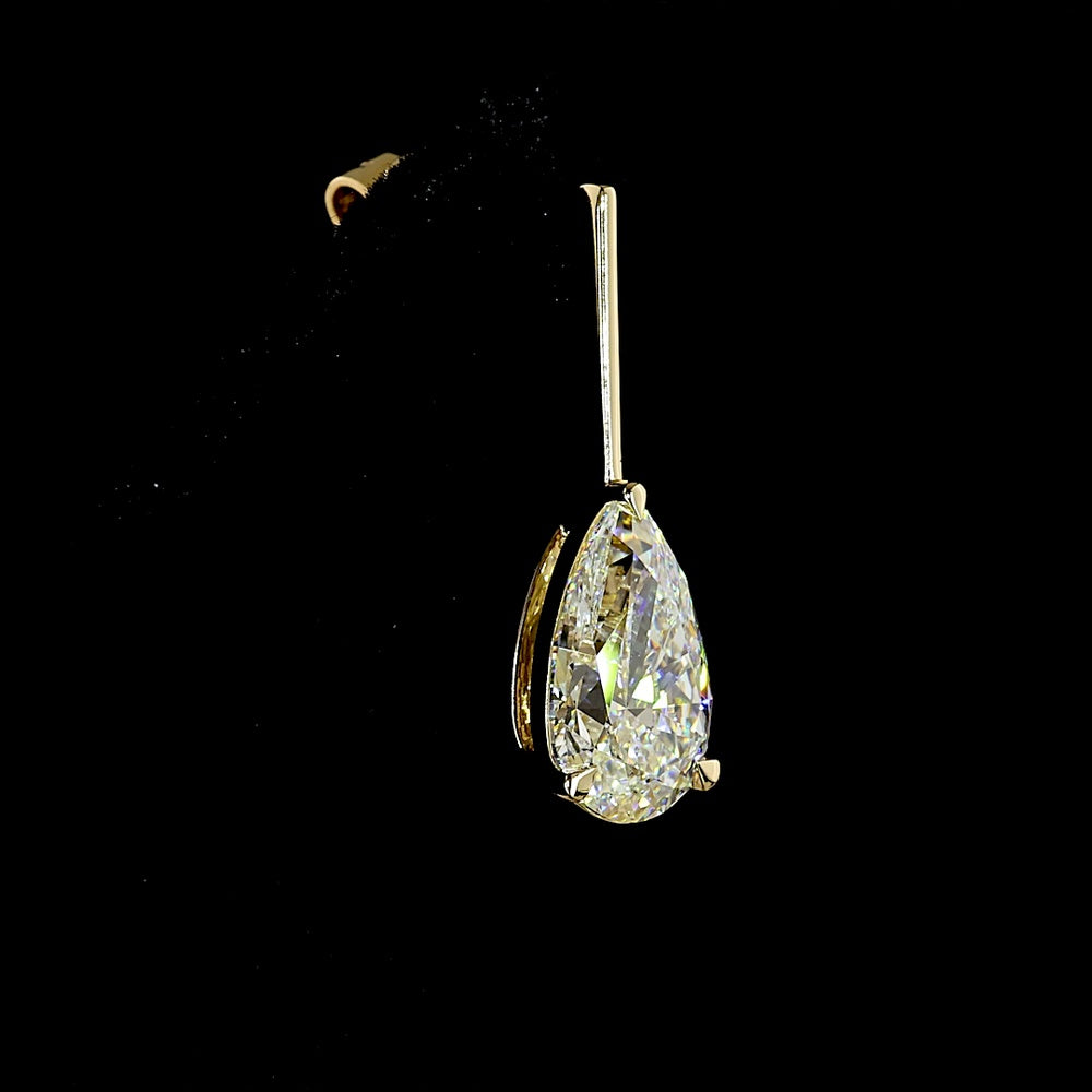 14K Yellow Gold Pear-Shaped Hanging Drop Earrings with 4.04 Carat Lab Grown E-F VS1 Diamonds - Total Diamond Weight 4.04 Carats - Covaloro Fine Jewelry