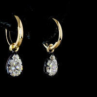 14K Yellow Gold Pear-Shaped Hanging Earrings with Black Rhodium Bezel and Prong Set Lab Diamonds - 1.50 Carats Total Diamond Weight (0.75 Carats Each) - Covaloro Fine Jewelry