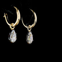 14K Yellow Gold Pear-Shaped Lab Diamond Hanging Earrings - 1.03 Carat Total Weight, E-F Color VS1 Clarity with Lever Back and Black Rhodium Accents - Covaloro Fine Jewelry