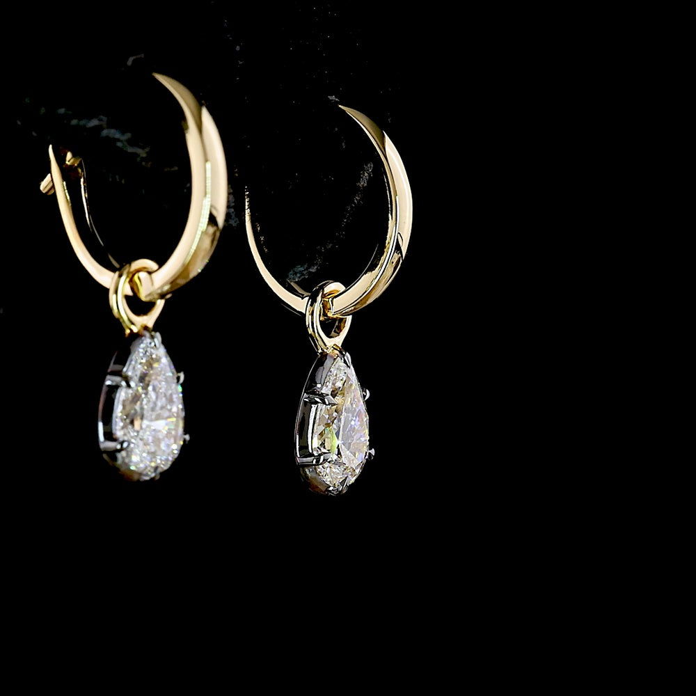 14K Yellow Gold Pear-Shaped Lab Diamond Hanging Earrings - 1.03 Carat Total Weight, E-F Color VS1 Clarity with Lever Back and Black Rhodium Accents - Covaloro Fine Jewelry