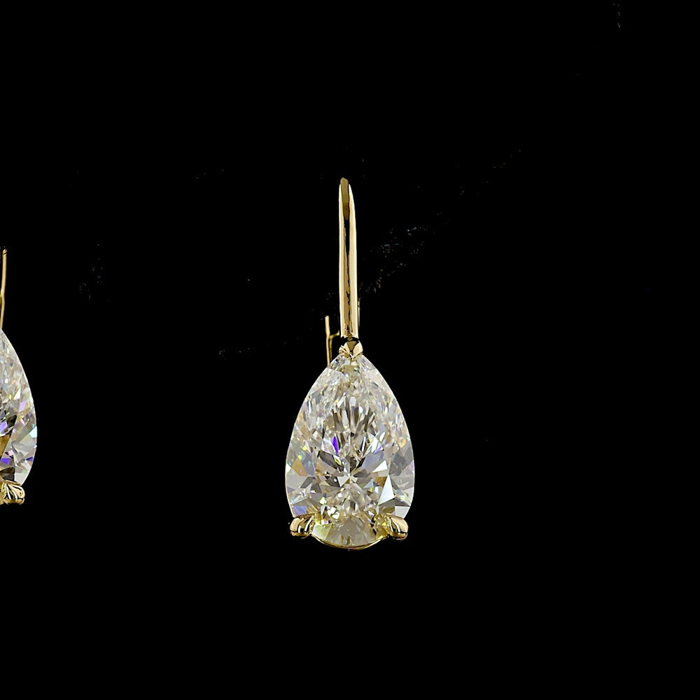14K Yellow Gold Pear-Shaped Lab Diamond Hanging Earrings - 2.14 Carat Total Weight with E-F Color VS1 Clarity - Covaloro Fine Jewelry