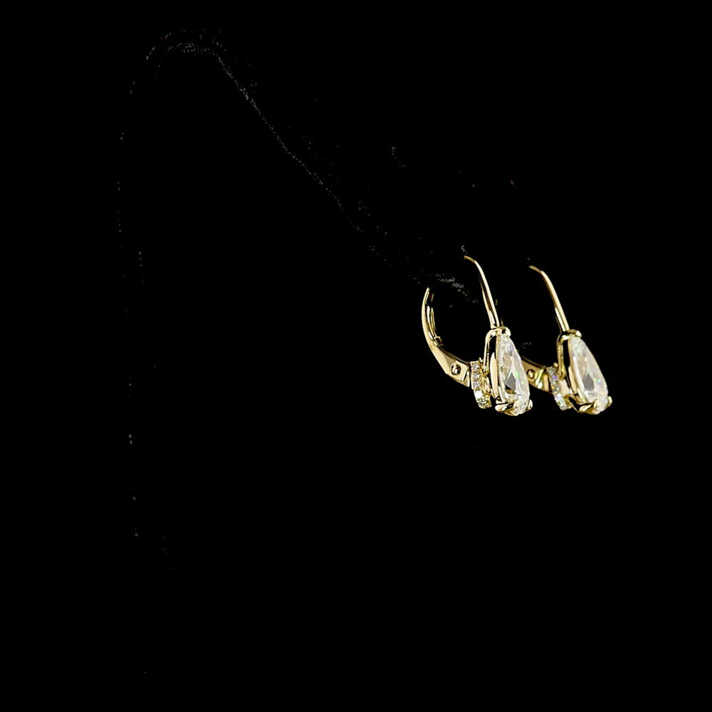 14K Yellow Gold Pear-Shaped Lab Diamond Hanging Earrings - 2.14 Carat Total Weight with E-F Color VS1 Clarity - Covaloro Fine Jewelry