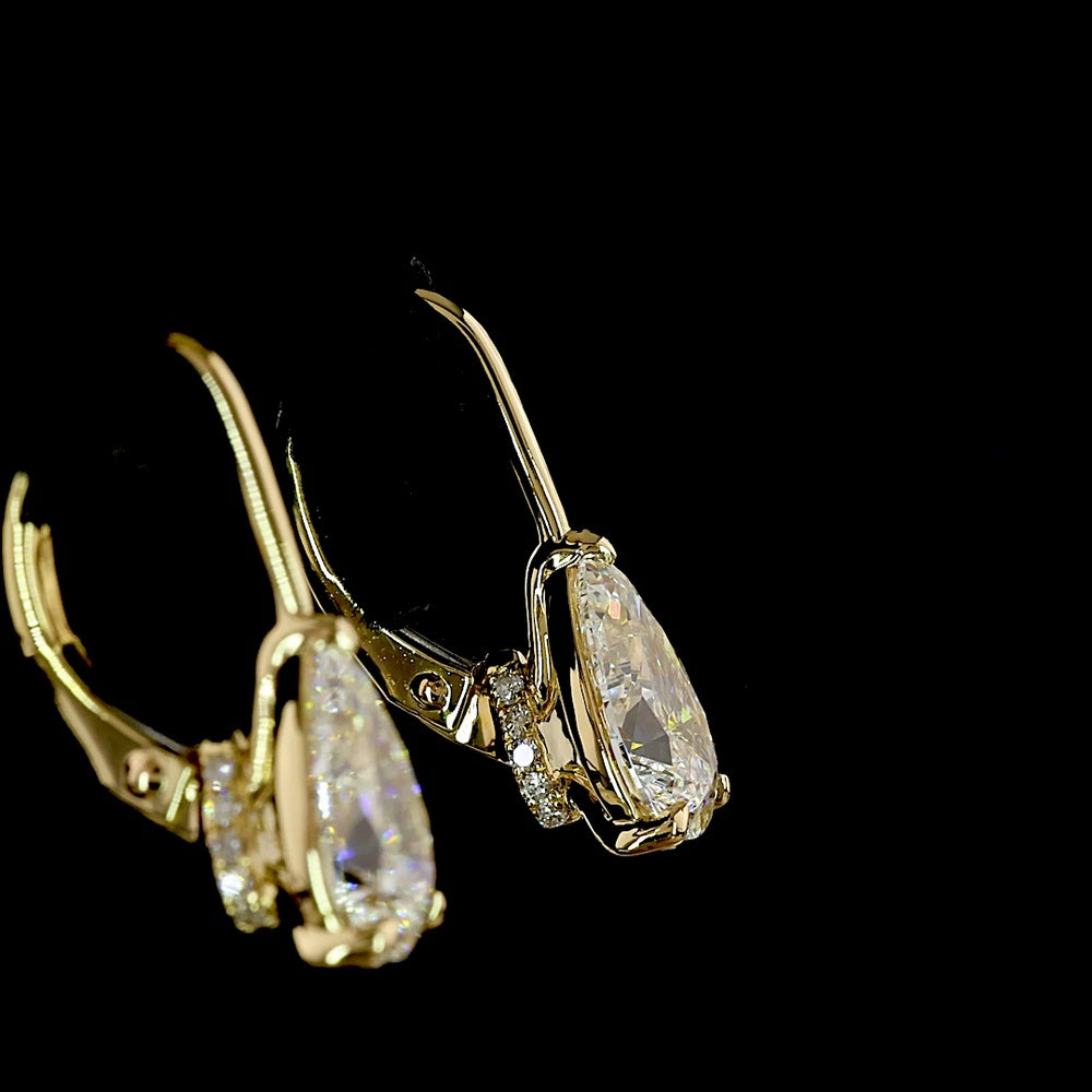 14K Yellow Gold Pear-Shaped Lab Diamond Hanging Earrings - 2.14 Carat Total Weight with E-F Color VS1 Clarity - Covaloro Fine Jewelry