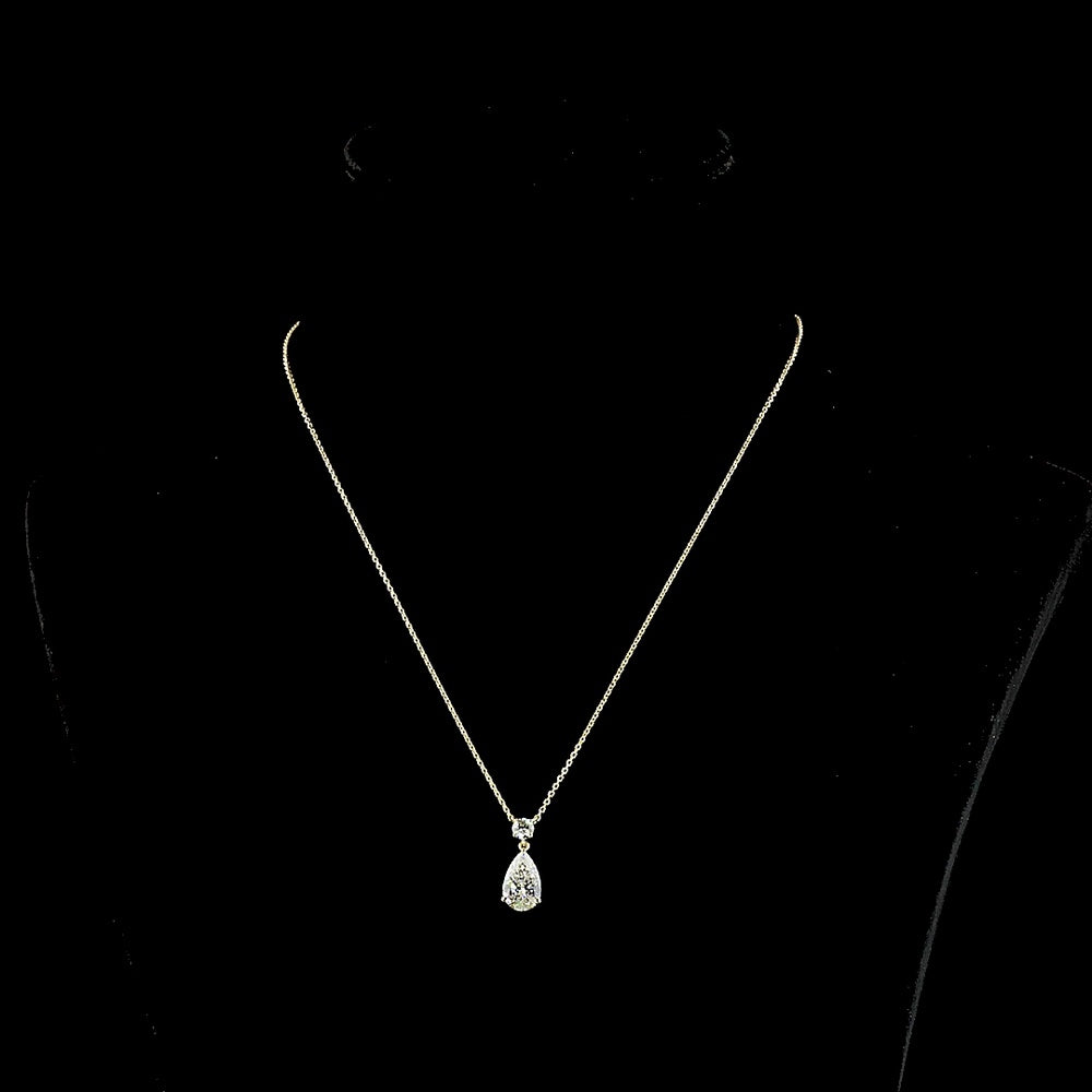 14K Yellow Gold Pear-Shaped Lab Diamond Pendant with Brilliant Accent Stone - 2.27 Carat Total Diamond Weight, IGI Certified E-VVS1 - Covaloro Fine Jewelry
