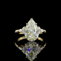 14K Yellow Gold Pear-Shaped Lab Diamond Ring with Marquise and Round Accents - 3.55 Carat Total Diamond Weight - Covaloro Fine Jewelry