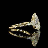 14K Yellow Gold Pear-Shaped Lab Diamond Ring with Marquise and Round Accents - 3.55 Carat Total Diamond Weight - Covaloro Fine Jewelry
