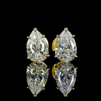 14K Yellow Gold Pear Shaped Lab Diamond Stud Earrings - 3.12 Carats Total Diamond Weight, IGI Certified D VVS2 & D VVS1 - Covaloro Fine Jewelry