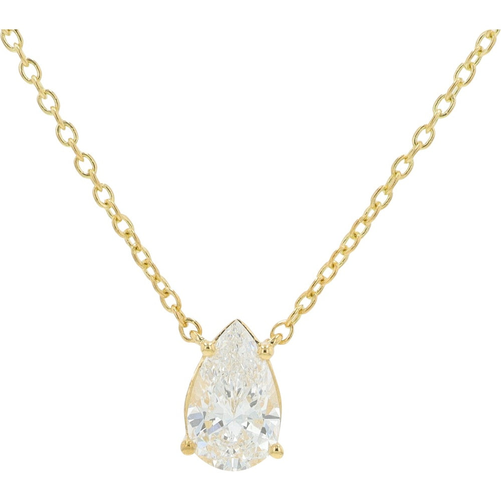 14K Yellow Gold Pear-Shaped Lab Grown Diamond Pendant Necklace - 0.75 Carat Total Diamond Weight