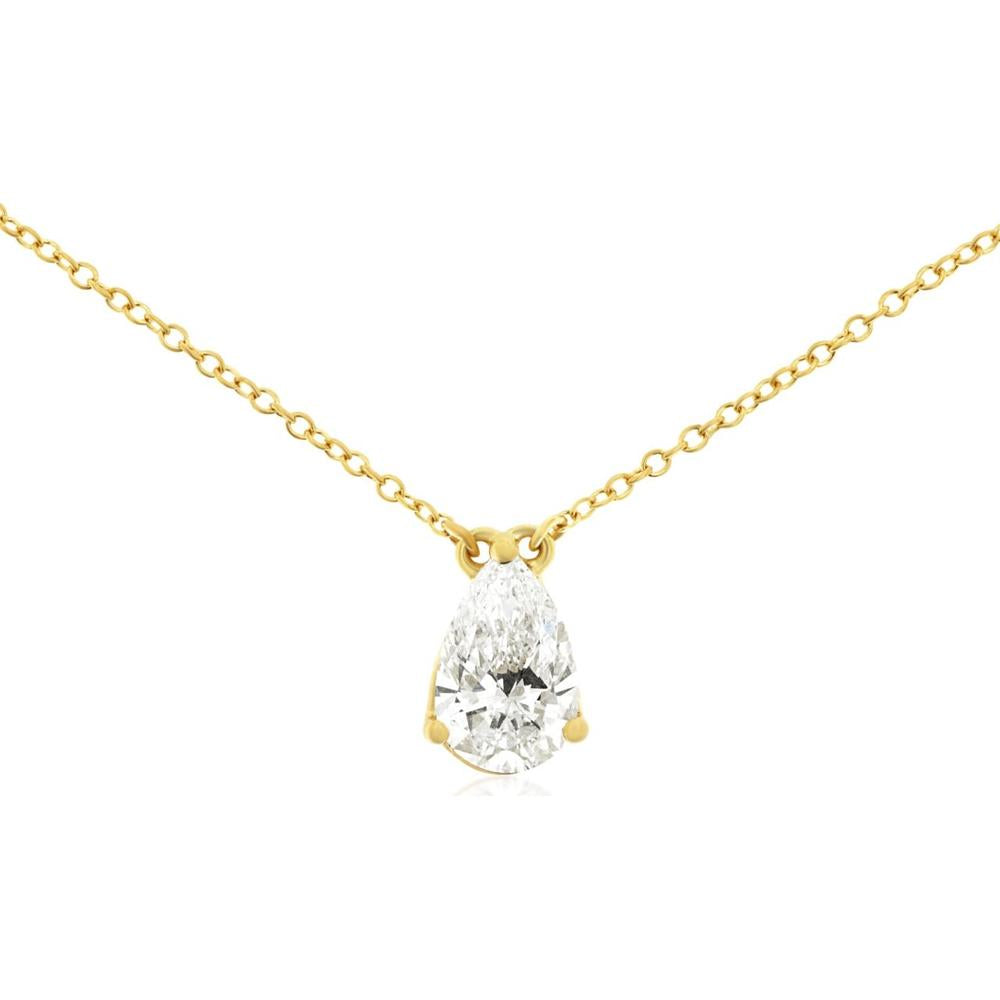 14K Yellow Gold Pear Shaped Lab Grown Diamond Pendant Necklace - 1.03 Carat Total Diamond Weight - Royal Jewelry