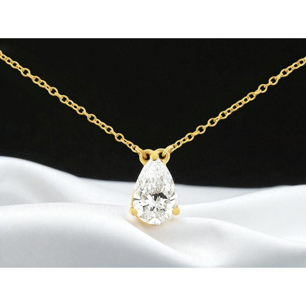 14K Yellow Gold Pear Shaped Lab Grown Diamond Pendant Necklace - 1.03 Carat Total Diamond Weight - Royal Jewelry