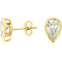 14K Yellow Gold Pear-Shaped Lab Grown Diamond Stud Earrings - 2.00 Carat Total Weight, Bezel Setting, Butterfly Backs - Royal Jewelry