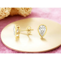 14K Yellow Gold Pear-Shaped Lab Grown Diamond Stud Earrings - 2.00 Carat Total Weight, Bezel Setting, Butterfly Backs - Royal Jewelry