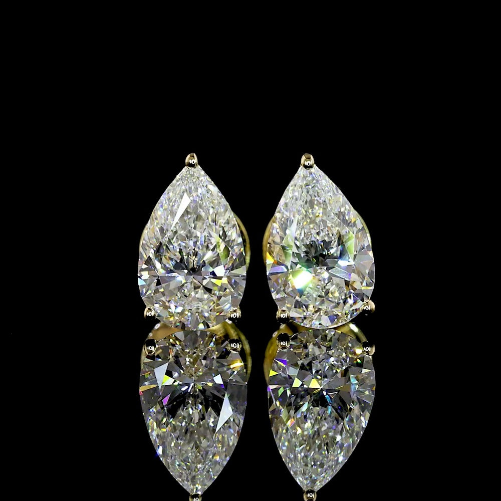 14K Yellow Gold Pear Shaped Martini Set Lab Diamond Stud Earrings - 1.55 Carat Total Weight, E VS1 Quality - Covaloro Fine Jewelry