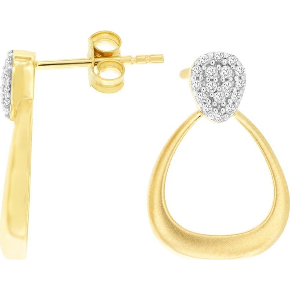 14K Yellow Gold Pear-Shaped Open Hoop Drop Earrings with Pavé-Set Round Diamonds - 0.16 Carat Total Diamond Weight - Royal Jewelry