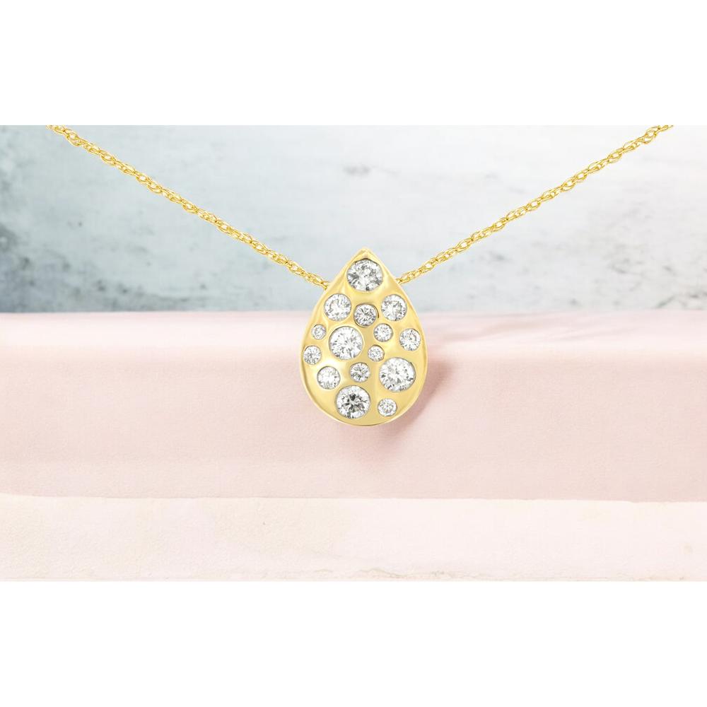 14K Yellow Gold Pear Shaped Pendant with Flush Set Scattered Round Diamonds - 0.35 Carat Total Diamond Weight - Royal Jewelry