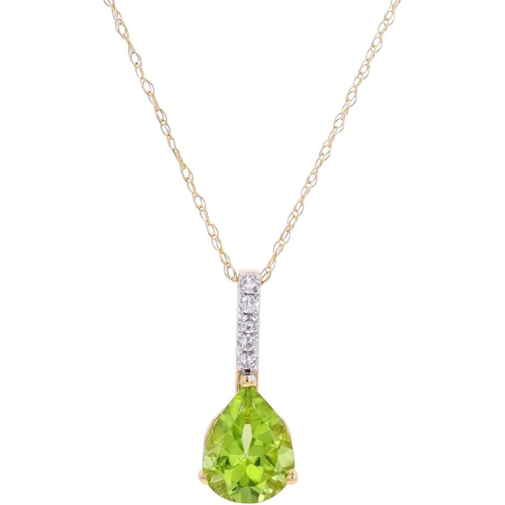 14K Yellow Gold Pear-Shaped Peridot Drop Pendant with Diamond Accents - 0.04 Carats Total Diamond Weight