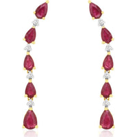 14K Yellow Gold Pear-Shaped Ruby & Diamond Linear Drop Earrings – 2.87 Carat Total Ruby Weight, 0.13 Carat Total Diamond Weight - Royal Jewelry