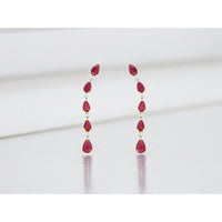 14K Yellow Gold Pear-Shaped Ruby & Diamond Linear Drop Earrings – 2.87 Carat Total Ruby Weight, 0.13 Carat Total Diamond Weight - Royal Jewelry