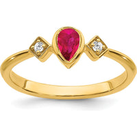 14K Yellow Gold Pear-Shaped Ruby and Round Diamond Ring - 0.2 Carat Ruby, 0.04 Carat Diamond by 0