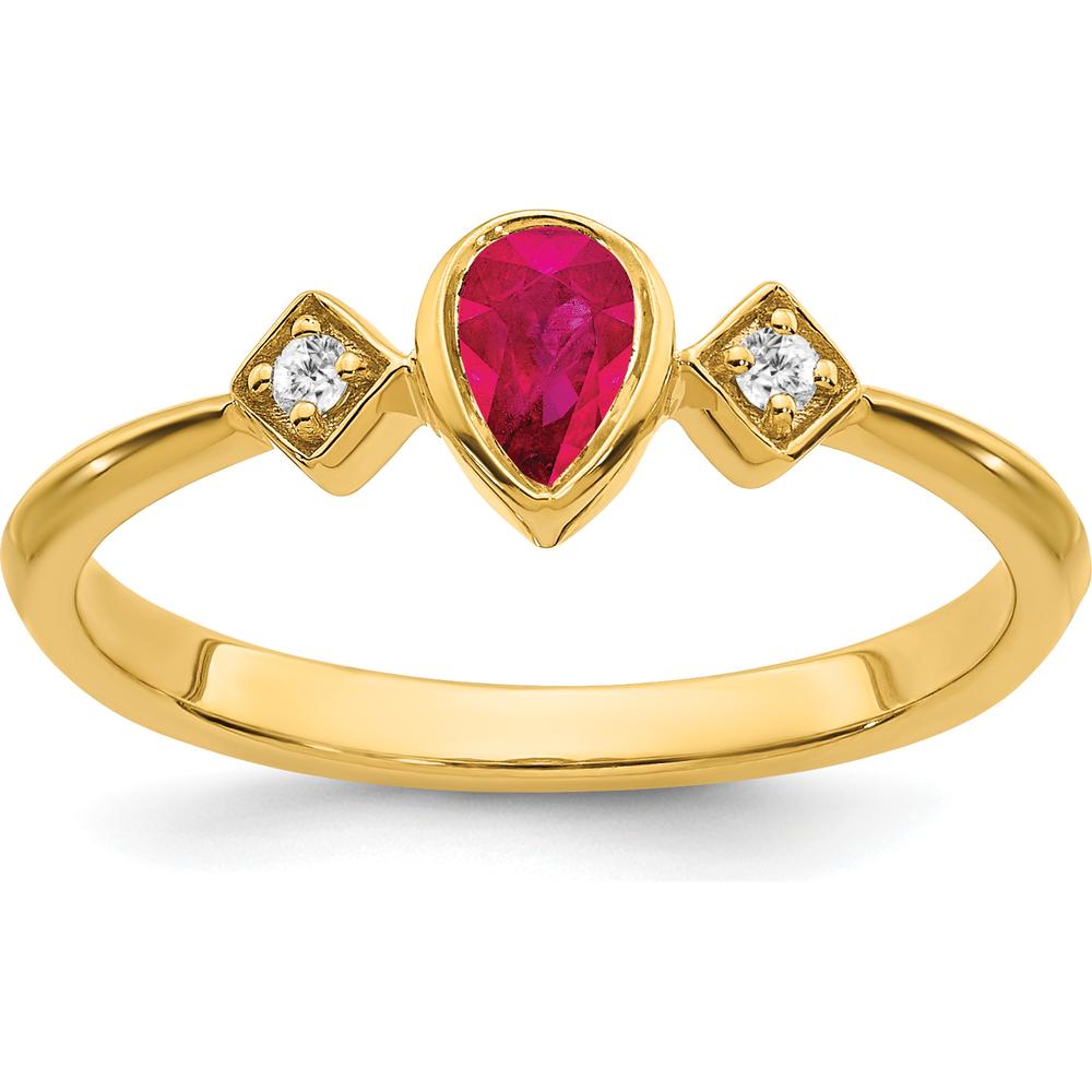 14K Yellow Gold Pear-Shaped Ruby and Round Diamond Ring - 0.2 Carat Ruby, 0.04 Carat Diamond by 0