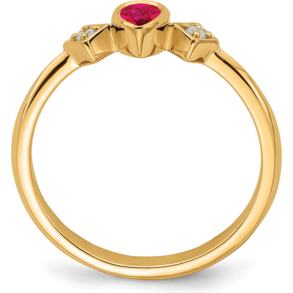 14K Yellow Gold Pear-Shaped Ruby and Round Diamond Ring - 0.2 Carat Ruby, 0.04 Carat Diamond by 0