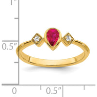 14K Yellow Gold Pear-Shaped Ruby and Round Diamond Ring - 0.2 Carat Ruby, 0.04 Carat Diamond by 0