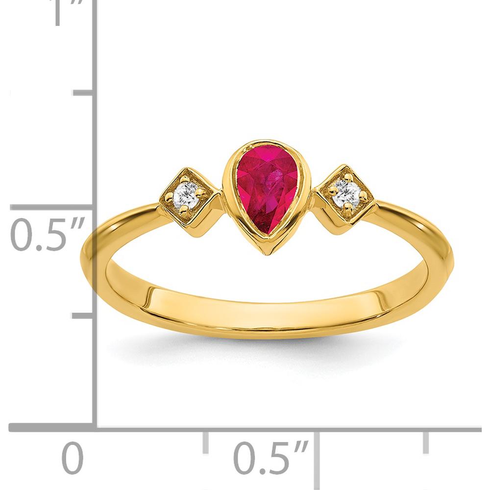14K Yellow Gold Pear-Shaped Ruby and Round Diamond Ring - 0.2 Carat Ruby, 0.04 Carat Diamond by 0