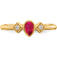 14K Yellow Gold Pear-Shaped Ruby and Round Diamond Ring - 0.2 Carat Ruby, 0.04 Carat Diamond by 0