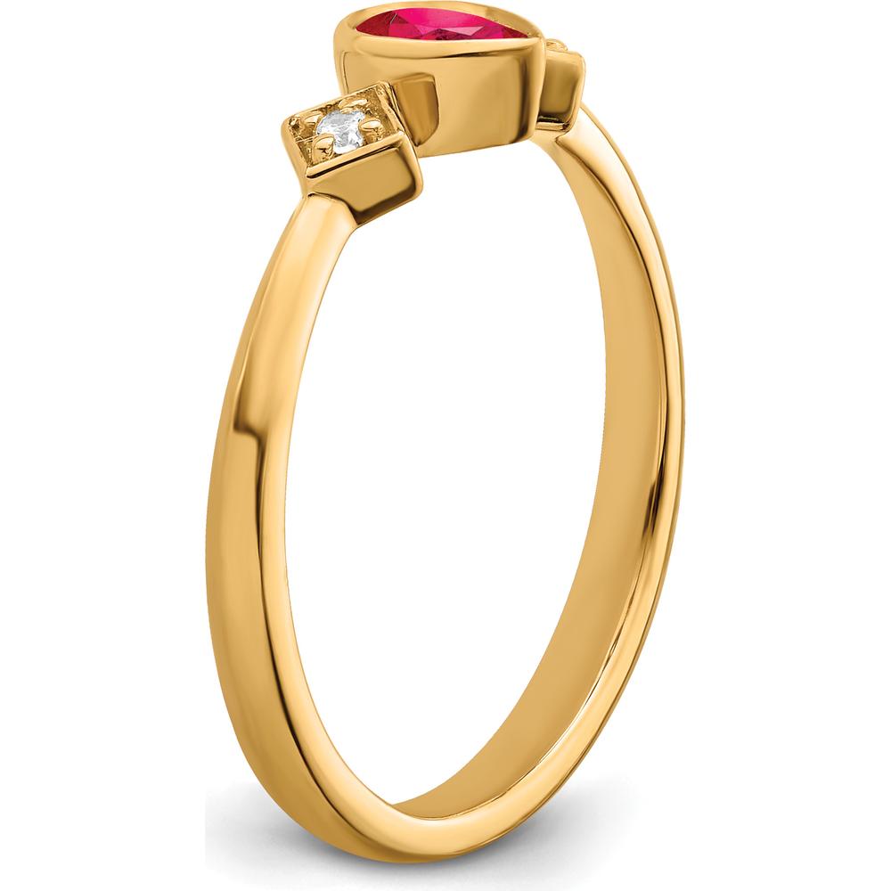 14K Yellow Gold Pear-Shaped Ruby and Round Diamond Ring - 0.2 Carat Ruby, 0.04 Carat Diamond by 0