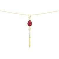 14K Yellow Gold Pear-Shaped Ruby Pendant with Bezel-Set and Bar-Set Round Diamonds - 0.80 Carat Ruby Total Weight, 0.14 Carat Diamond Total Weight - Royal Jewelry