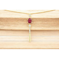 14K Yellow Gold Pear-Shaped Ruby Pendant with Bezel-Set and Bar-Set Round Diamonds - 0.80 Carat Ruby Total Weight, 0.14 Carat Diamond Total Weight - Royal Jewelry