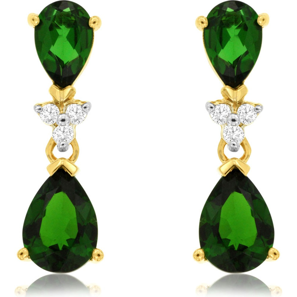 14K Yellow Gold Pear-Shaped Russalite Drop Earrings with Round Diamond Accents - 2.55 Carat Total Russalite Weight and 0.06 Carat Total Diamond Weight - Royal Jewelry