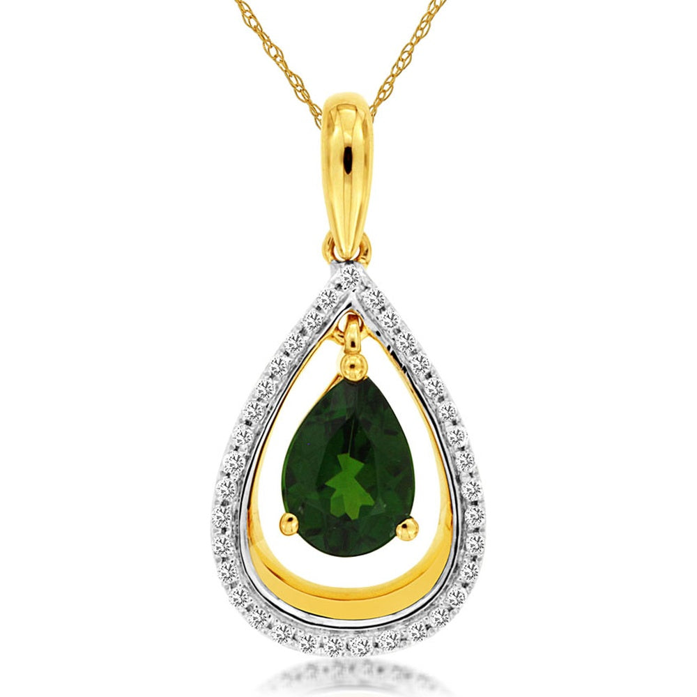 14K Yellow Gold Pear-Shaped Russalite Pendant with Diamond Halo - 0.80 Carat Russalite and 0.10 Carat Total Diamond Weight - Royal Jewelry