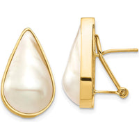 14K Yellow Gold Pear-Shaped Saltwater Cultured Mabe Pearl Omega Back Earrings - 24mm Total Length by Monteluci Fine Jewelry
